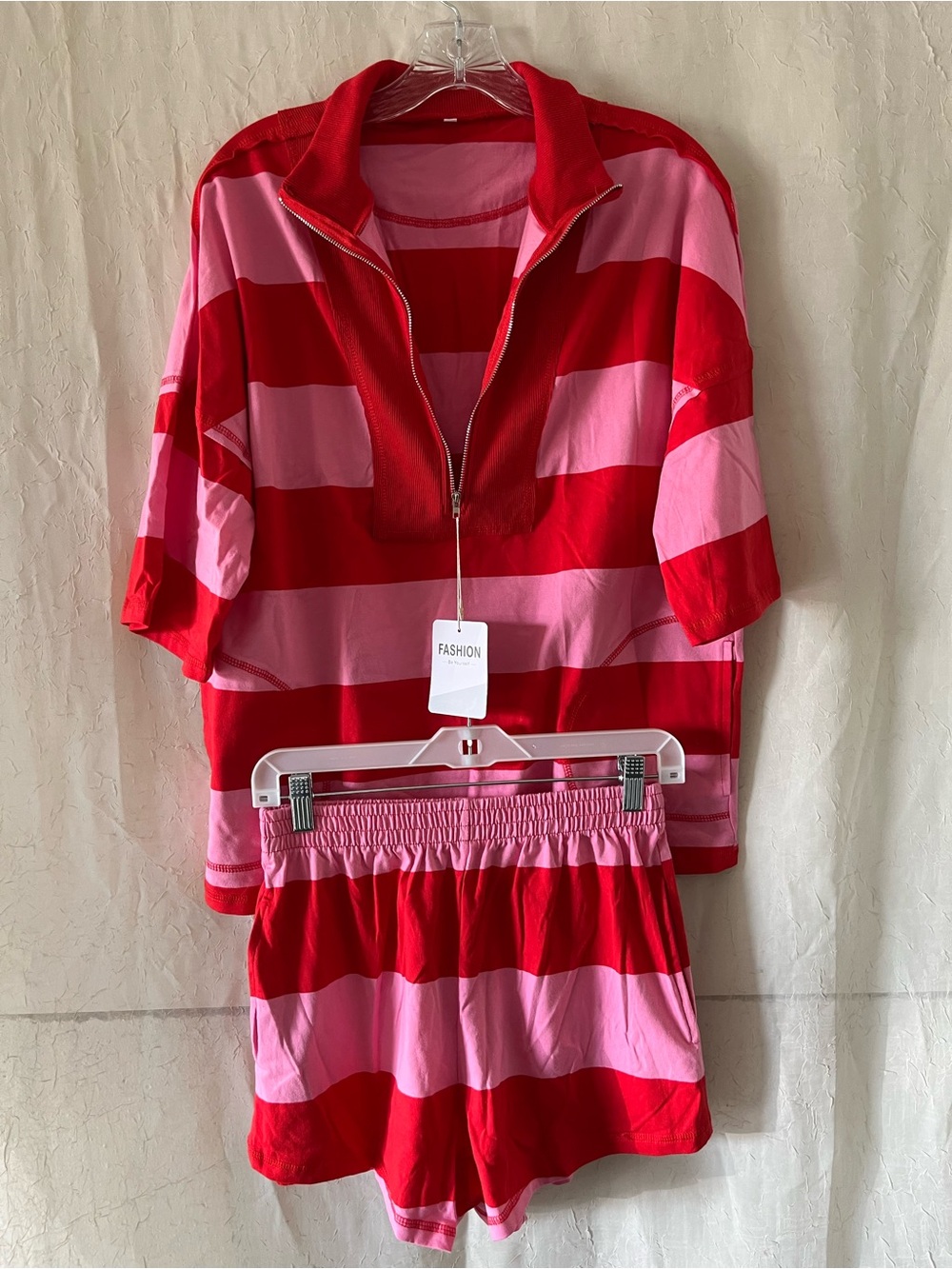 Striped Red & Pink Two-Piece Lounge Set